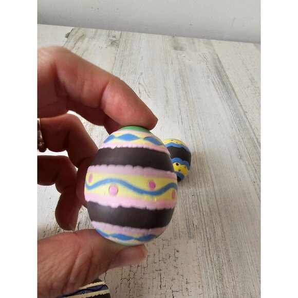 Vintage faux chocolate egg Easter spring decor set pink striped - Picture 6 of 11